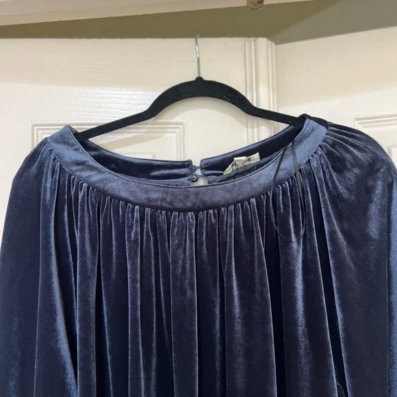 Umgee Velvet Navy Blue Blouse  Peasant‎ Drape Lagenlook Boho Hipster Flowy Large - Picture 4 of 13